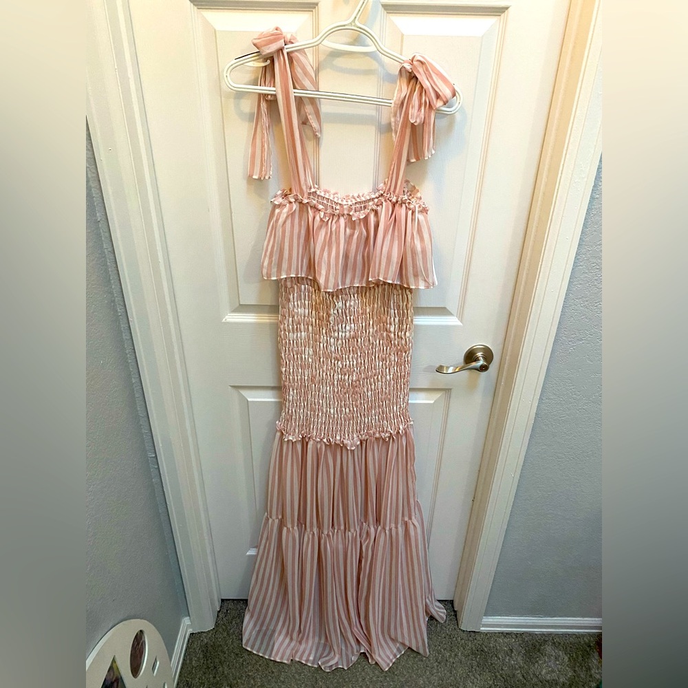 Pink and white maxi dress OHM boutique